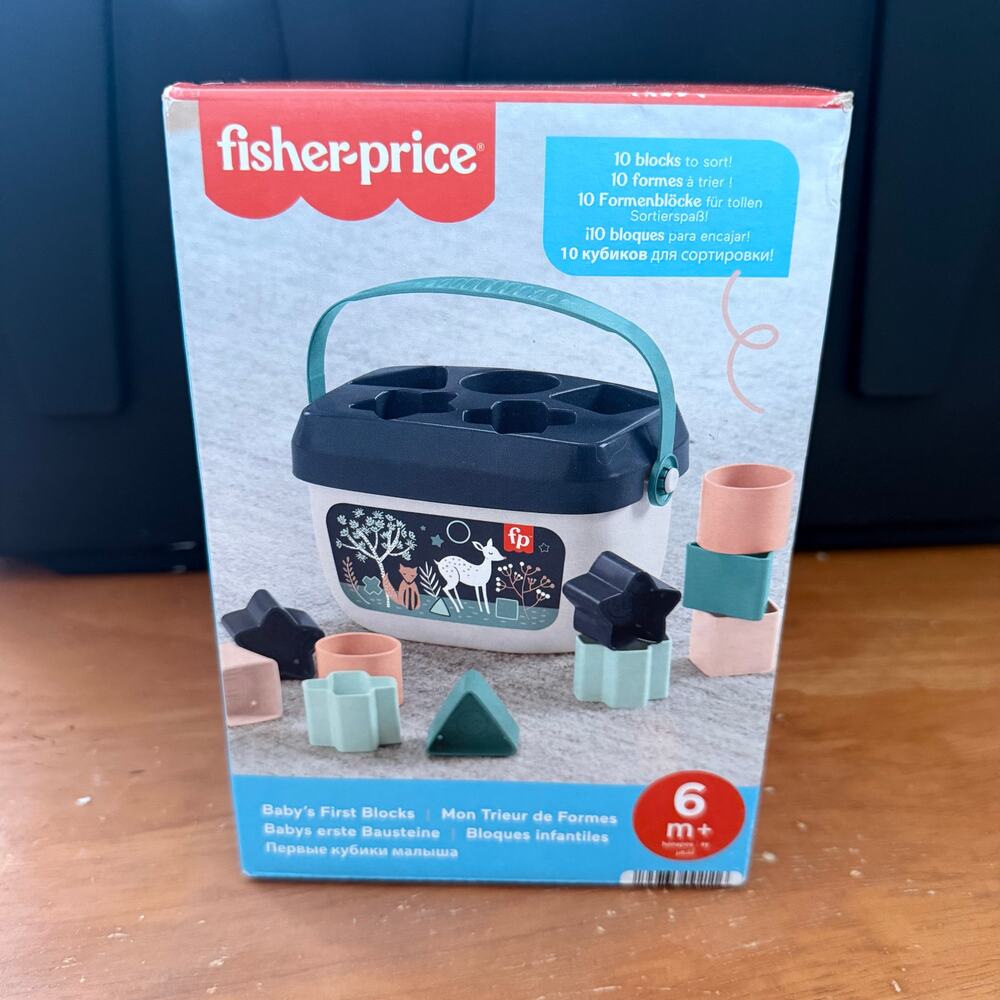NEW Fisher-Price Baby's First Blocks Shape Sorter Toy Set Navy Blue Fawn
